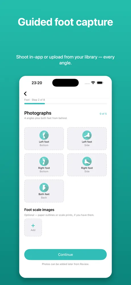 Capturing foot photos in the app