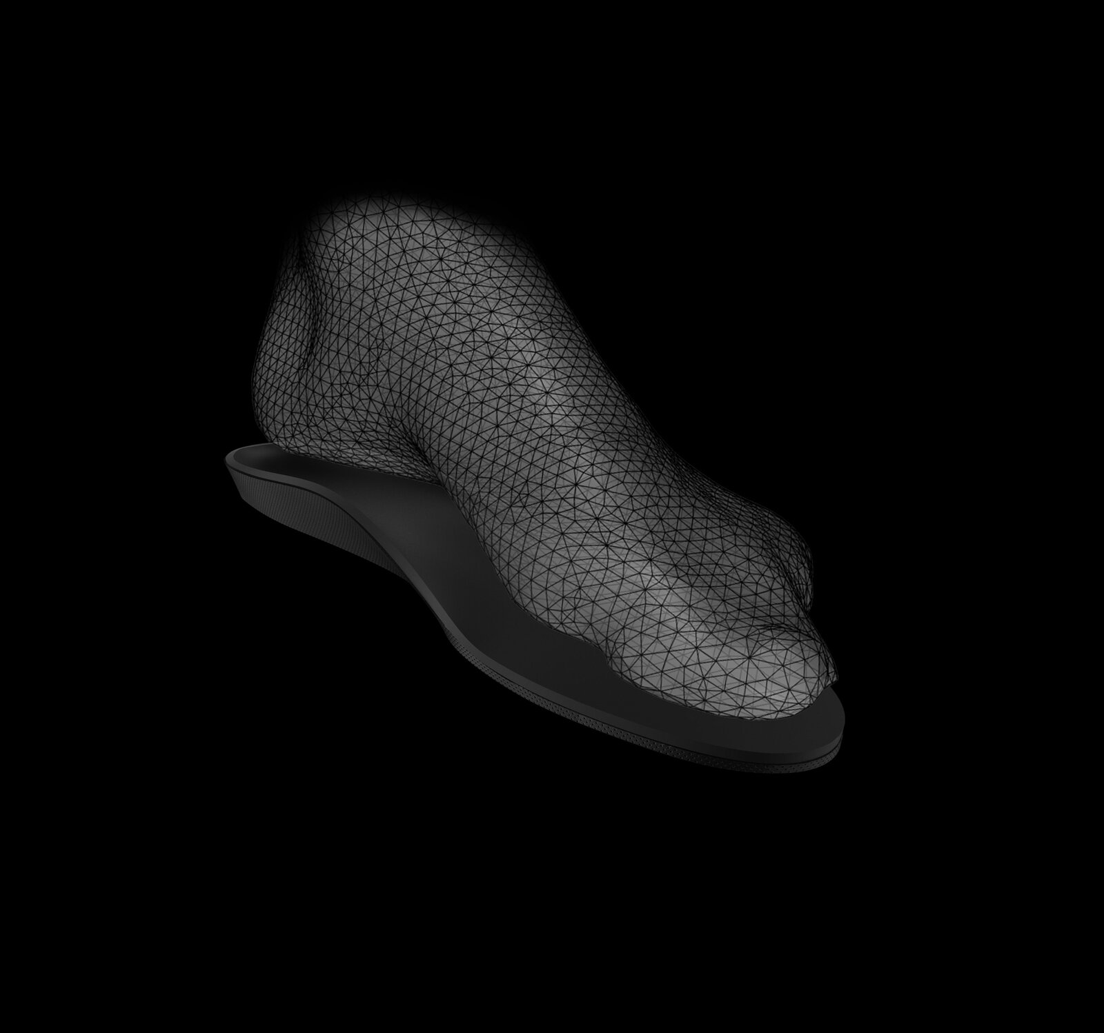 Foot reconstructed as a 3D mesh on a custom orthotic